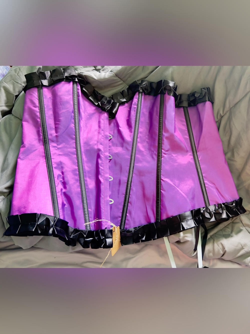 36” + 5” Adore Me corset, purple colorshift, overbust, modesty panel, ruffles